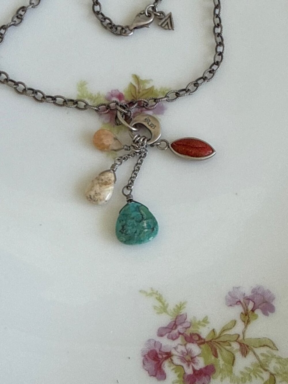 Vintage 90's Silpada Sterling Silver Chain Necklace With Gemstone Dangle Charms - Picture 12 of 15